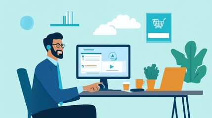 Customer Support Representative Using a Computer