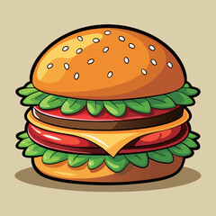 Delicious Cartoon burger Vector illustration.