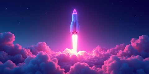 Fototapeta premium A stunning depiction of a rocket launching into a vibrant sky, symbolizing innovation, exploration, and the limitless possibilities of technology.