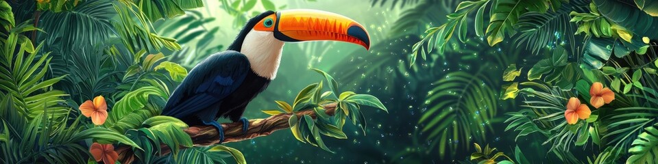 Obraz premium Toucan bird on a branch. selective focus
