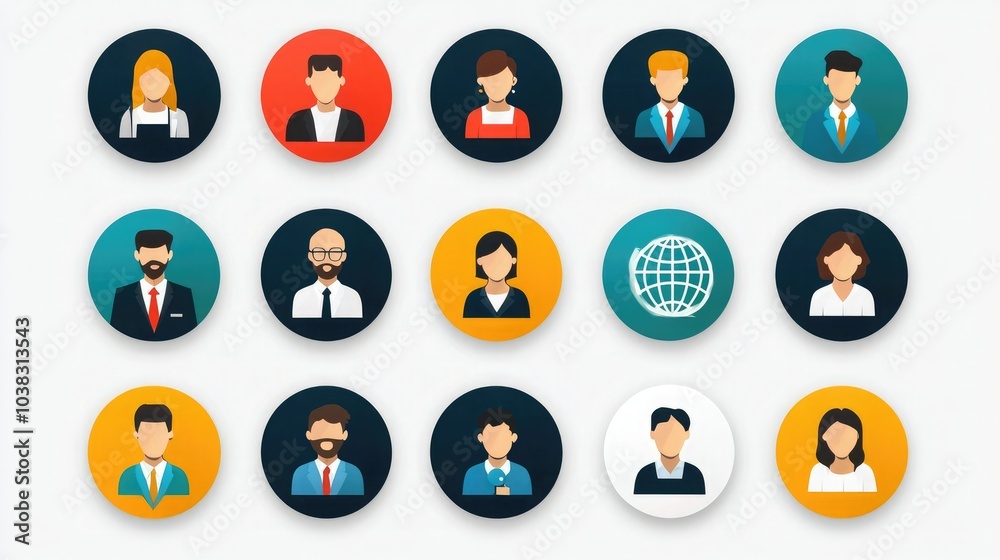 Poster Comprehensive HR icon set in a circular layout. 
