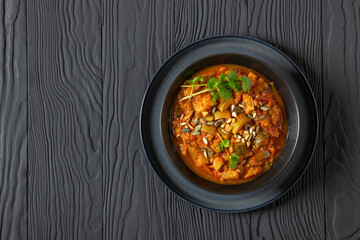 healthy zucchini stew in tomato sauce, top view