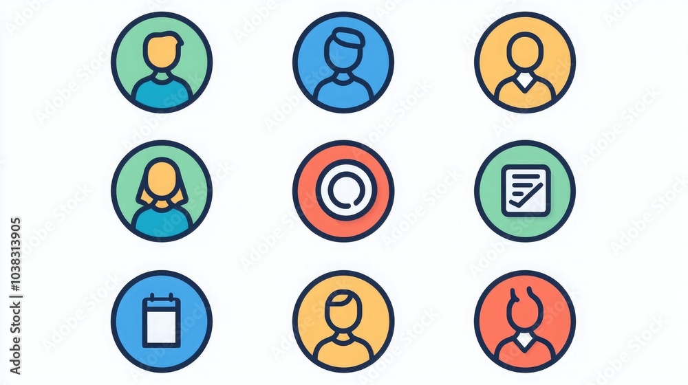 Poster Modern HR icon set with simple, minimalistic design elements. 