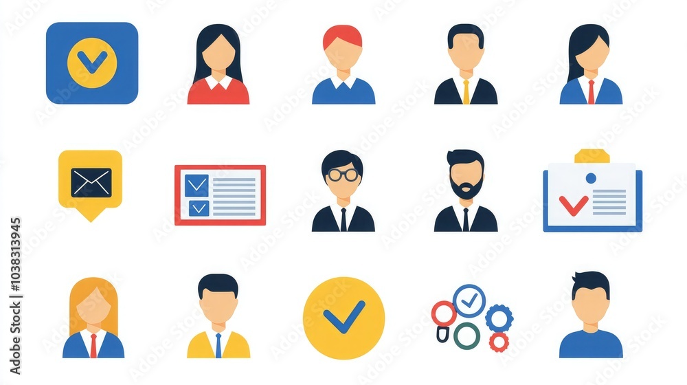 Poster Modern HR icon set with simple, minimalistic design elements. 
