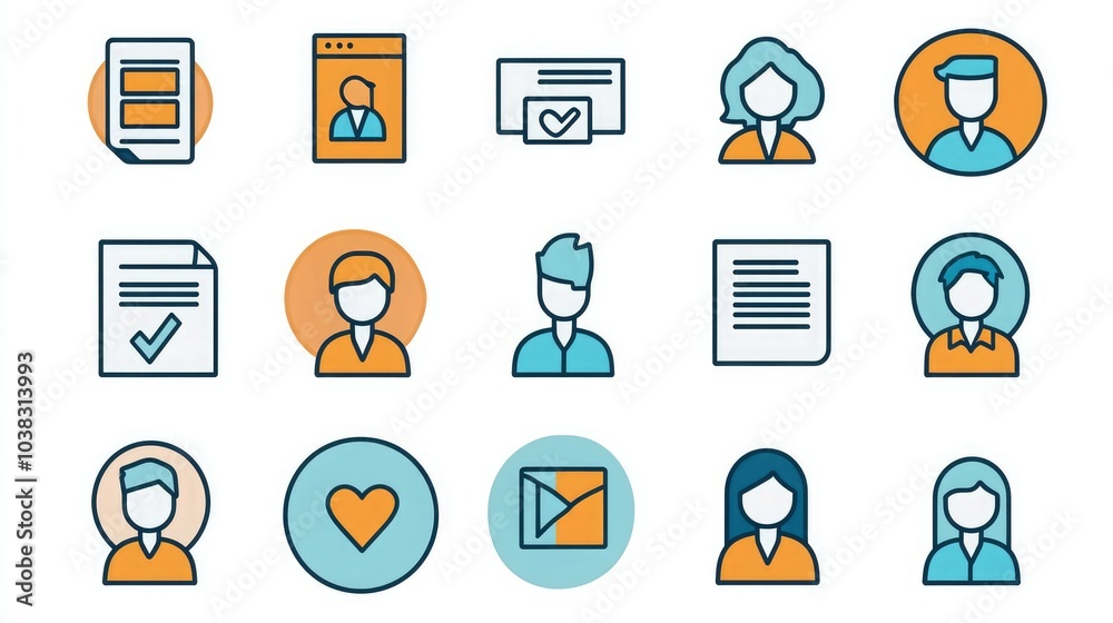 Poster Modern HR icon set with simple, minimalistic design elements. 