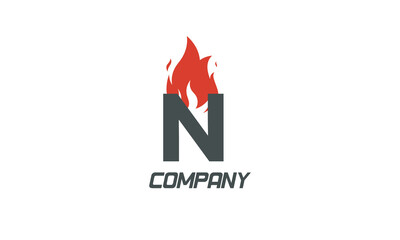 fire flames N red letter alphabet logo icon design with LIGHT BLACK color for business and company