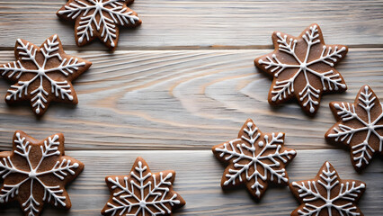 Fototapeta premium Snowflake Chocolate Cookies with Blank Space for Copy. Perfect for: Christmas, Winter holidays, Bakery promotions