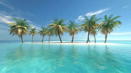 Group of Tall Palm Trees on Small Tropical Island