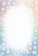 Winter snow frame. Christmas watercolor Snowflakes border. Snowy frame frozen background