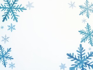 Winter snow frame. Christmas watercolor Snowflakes border. Snowy frame frozen background