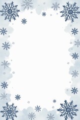 Winter snow frame. Christmas watercolor Snowflakes border. Snowy frame frozen background