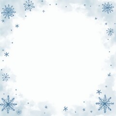 Winter snow frame. Christmas watercolor Snowflakes border. Snowy frame frozen background
