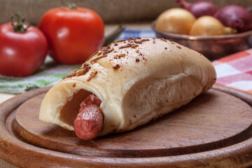 Sausage baked in dough.