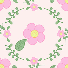 Flowers Florals in Spring Sweet Bright. Leaves Petals Bud Wreath Seamless Decoration Pattern Vector