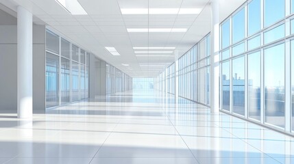 Obraz premium Modern Office Corridor with Glass Windows
