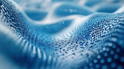 Abstract blue wave pattern with dots and depth of field.