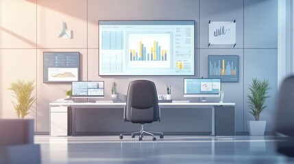 A sophisticated AI-powered marketing analytics center, contemporary office with real-time data visualization, Marketing style