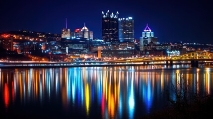 Majestic Illuminated Building Reflecting at Night