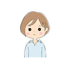 つまらなそうにしている若い女性　表情バリエーション_肌色　ペン画風