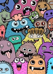 Hand-drawn illustrations, monsters doodle, Hand Drawn cartoon monster illustration,Cartoon crowd doodle hand-drawn Doodle style.