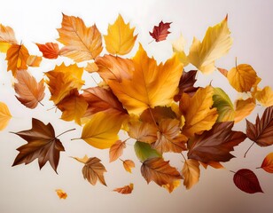 Autumn leaves flying and falling isolated on background