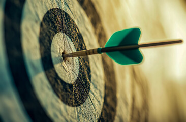 A green arrow hitting an archery target, symbolizing precision and success in business goals