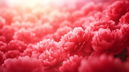 Fototapeta premium Vibrant red flowers blooming in a garden, soft focus background.
