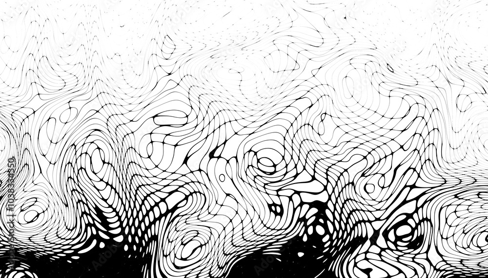Poster wavy fractal texture background. elegant black wavy line on transparent png overlay background