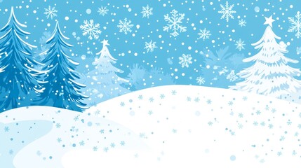 A beautiful winter scene with falling snowflakes. Perfect for Christmas cards or wintery designs. Includes a snowy landscape and a snowy background.