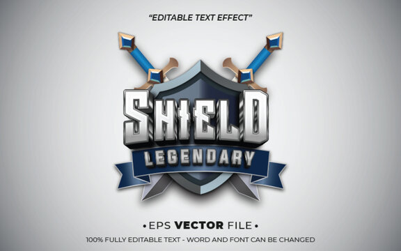 shield legendary text effect editable vector 3d for game 
