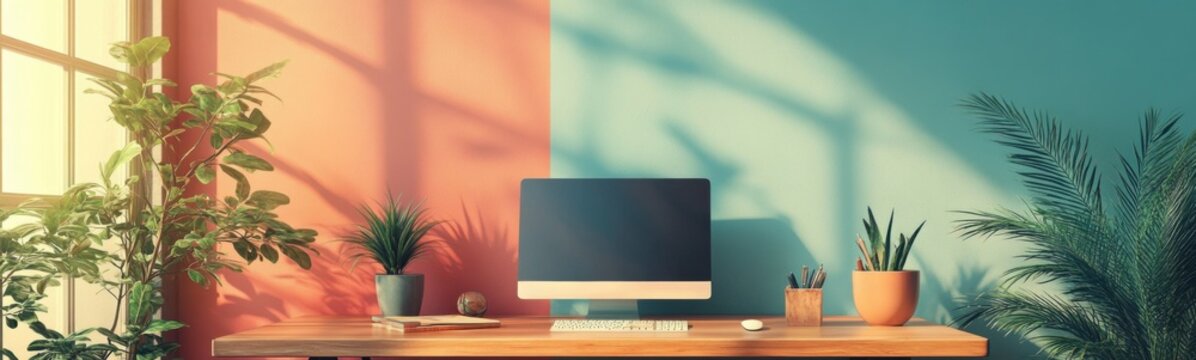 Computer monitor sitting on a wooden desk