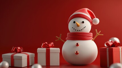 snowman and gifts flat design front view North Pole theme 3D render color scheme 