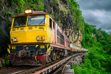 Fototapeta premium The Death Railway of the River Kwai, built by prisoners of war in World War II At Tham Krasae,Thailand is a beautiful tourist destination, a historical landmark