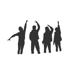 Silhouette Group of People Standing on White Background