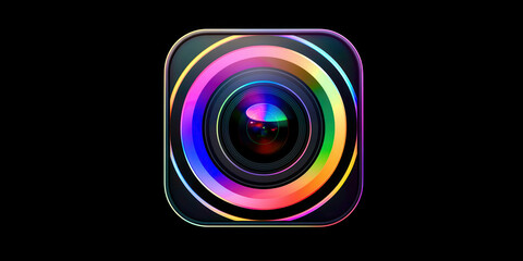 A colorful camera lens with a rainbow effect