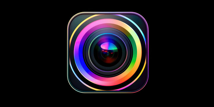 A colorful camera lens with a rainbow effect