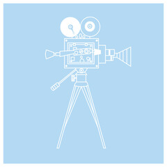 Retro video camera line icon Old camera isolated doodle drawing element Vector illustration