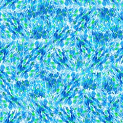 Hand drawn watercolor seamless pattern with brush strokes. Abstract blue hippie print.
