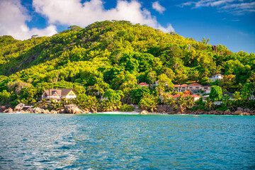 Amazing landscape of La Digue Island in the Seychelles Archipelago