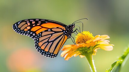 Fototapeta premium Vibrant Monarch Butterfly on a Bright Yellow Flower