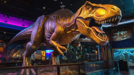 Fototapeta premium Sci-Fi Inspired Dinosaur Sculpture in Exhibition Space