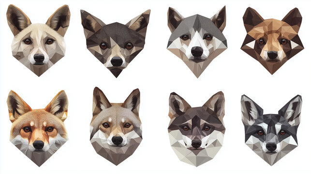 Geometric animal art, head stamps, graphic, illustration, cute, simple, coloured.