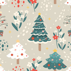 seamless pattern merry christmas elements on color background. Vector illustration.