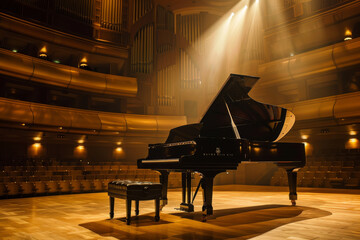 The piano is surrounded by several chairs