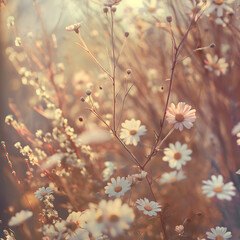 Little beautiful flowers in vintage background.