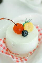Cheese cake dessert with fruit in cafe
