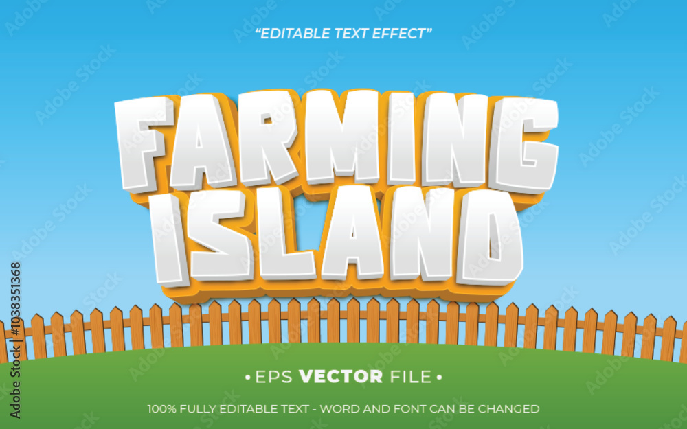 Poster farm island text effect 3d playful vector for game