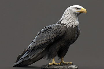 Obraz premium A realistic 3D model of a bald eagle perched on a rock.