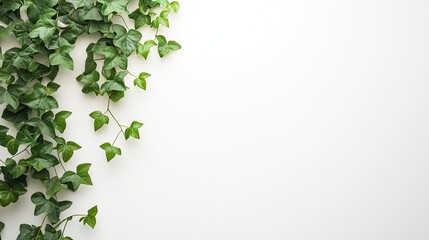 Green Ivy Leaves Against Minimalist White Background