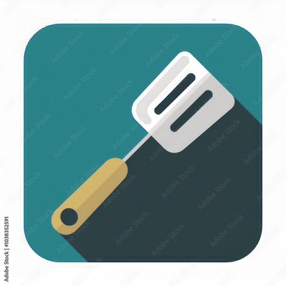 Poster Minimalistic Vector Icon of a Kitchen Spatula. Perfect for Cooking Apps, Recipe Blogs, or Kitchenware UI Design Concepts. Simple Flat Design with Long Shadow in a Dark Circular Background